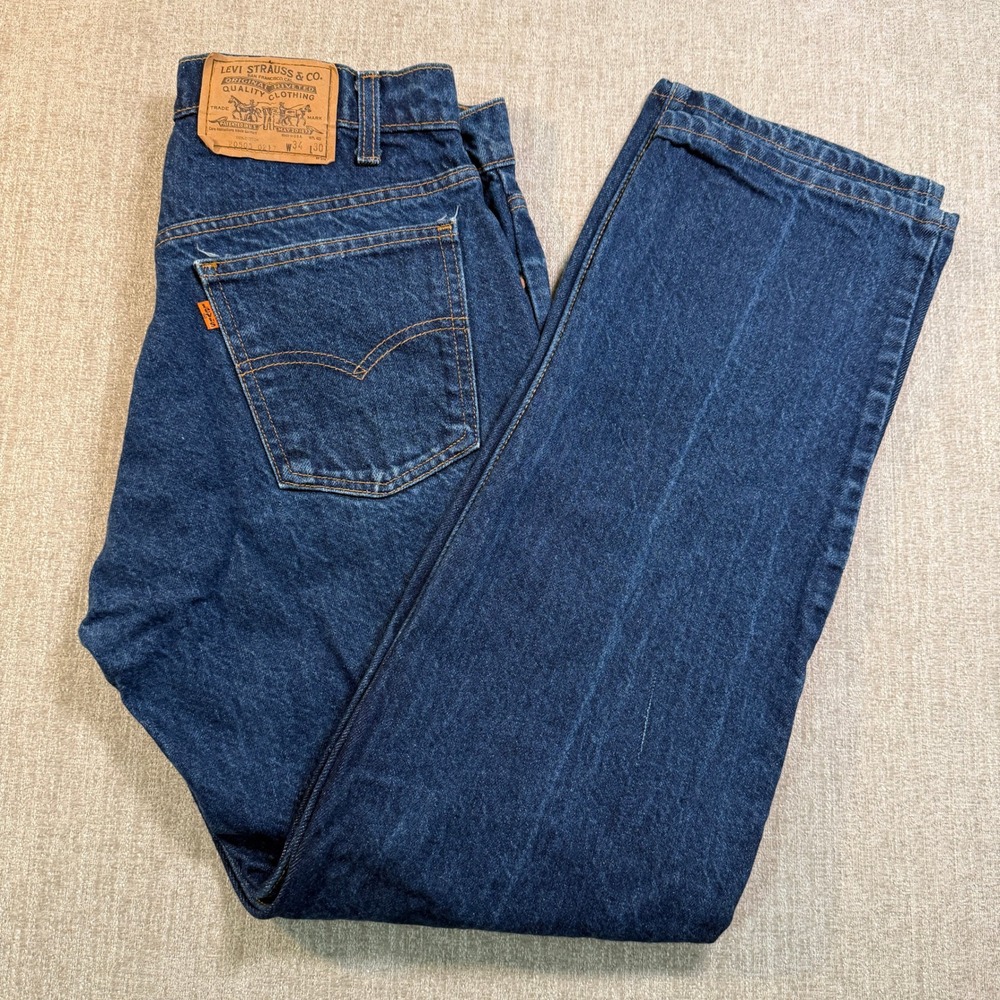 Vintage Levis 505 Orange Tab Jeans Mens 34x30 Dark Wash Straight Leg Made in USA